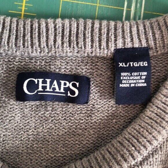Chaps Grey Cotton Sweater Knit Crewneck Pullover Men’s XLT long sleeves - Picture 3 of 7